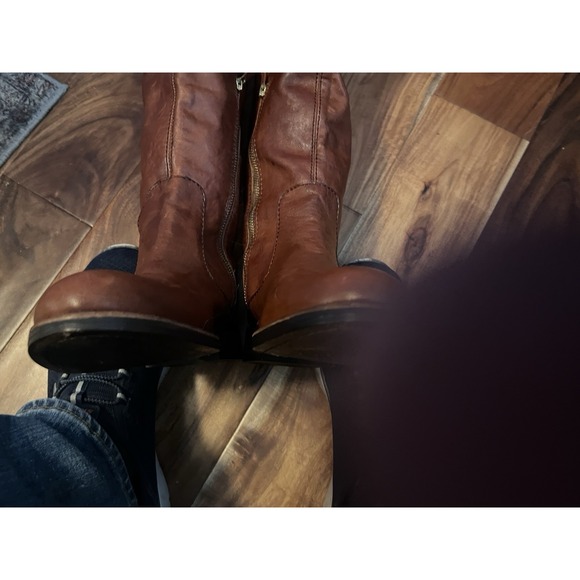 Vince Camuto Fay Boot Cognac Brown Leather Cuffed Lace Up Detailing‎ 8 Flat Heel - Picture 8 of 11